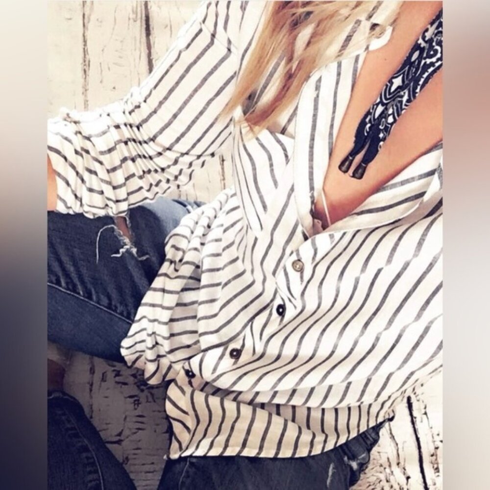 Anthropologie Ash & Ember Button Down Shirt Striped XS Festival Boho Western - Picture 3 of 16